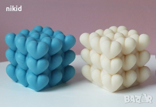 3D Кубче сърца сърце buble силиконов молд форма фондан гипс свещ шоколад, снимка 3 - Форми - 36239963