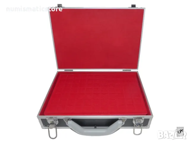 SAFE – Голям алуминиев куфар с 6 червени табли за монети, снимка 2 - Нумизматика и бонистика - 49250383