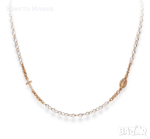 Колие от сребро 925 Amen броеница с перли кръст и икона , снимка 3 - Колиета, медальони, синджири - 52861497