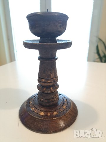 Стари дървени свещник и моливник, снимка 3 - Антикварни и старинни предмети - 44319398
