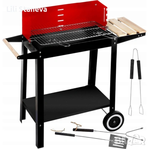Градинско барбекю на колела, емайлирана стомана, 4 степени + Подарък 3 прибра. , снимка 7 - Градински мебели, декорация  - 53438630