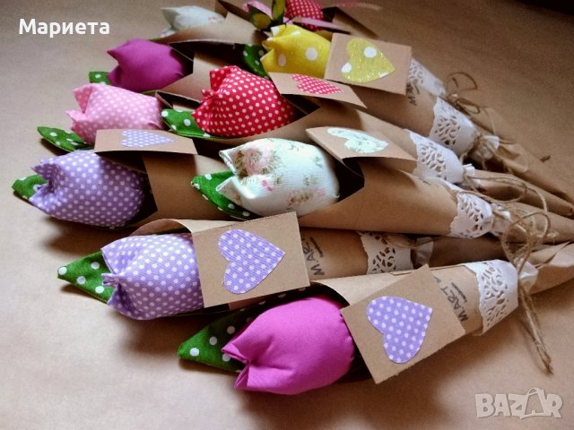 Текстилни Цветя Ръчна Изработка Текстилни Лалета Лалета от Плат , снимка 3 - Подаръци за жени - 42046909