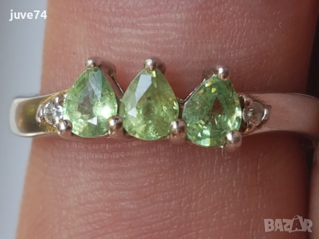 СРЕБЪРЕН ПРЪСТЕН С ДЕМАНТОИД (МАДАГАСКАР) СЕРТИФИКАТ, снимка 4 - Пръстени - 51306316