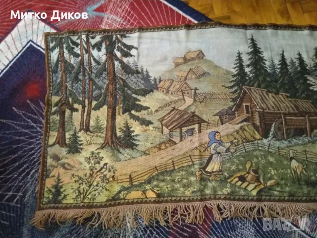 Гоблен пано за стена немско 126х66см с ресните Къща в гората, снимка 2 - Гоблени - 47454521