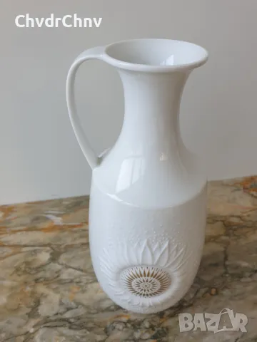 ALKA Kaiser 23см/АЛКА Бавария стара немска порцеланова ваза с дръжка/бяла-модернизъм-злато, снимка 3 - Вази - 48998116