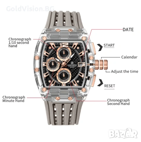Мъжки часовник Naviforce 7105 – Grey + ПОДАРЪК, снимка 5 - Мъжки - 53144495