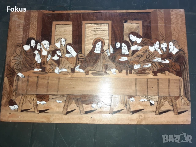 Тайната вечеря уникална стара икона ситарзии от дърво и кост, снимка 2 - Антикварни и старинни предмети - 50839959