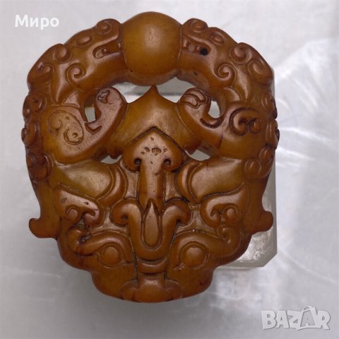 ДВА ДРАКОНА НЕФРИТ ТАЛИСМАН АМУЛЕТ АЗИЯ , снимка 3 - Антикварни и старинни предмети - 41652190