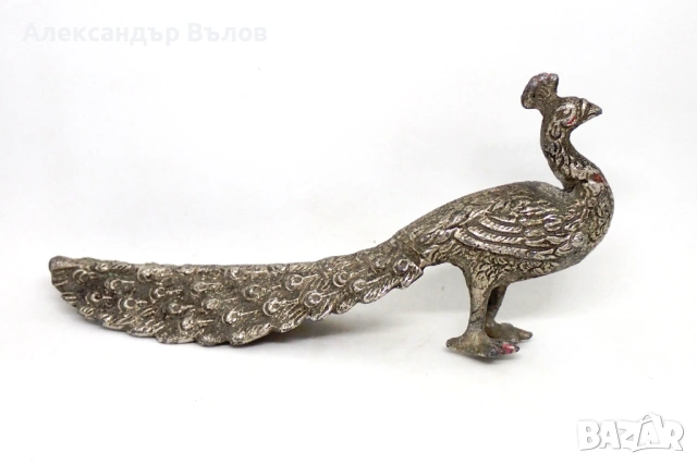 Стара Фигурка Паун Метална Декорация, снимка 3 - Декорация за дома - 53200855