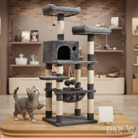 Многоетажна чесалка за котки с хамак и къщичка. , снимка 8 - За котки - 55828182