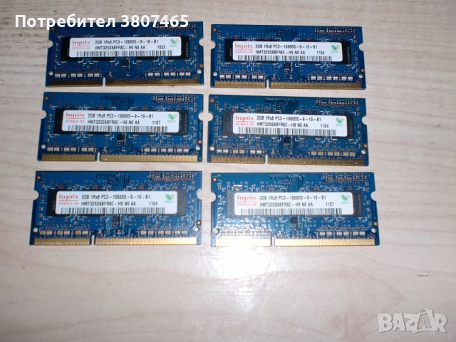 35.Ram за лаптоп DDR3 1333 MHz,PC3-10600,2Gb,hynix.Кит 6 Броя