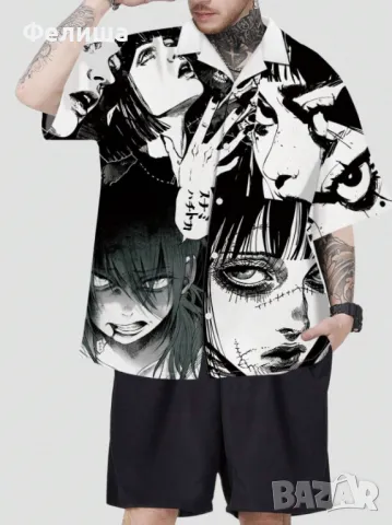  	Уникална Мъжка Риза Аниме / Манга / Арт Хорър Лица Дизайн 