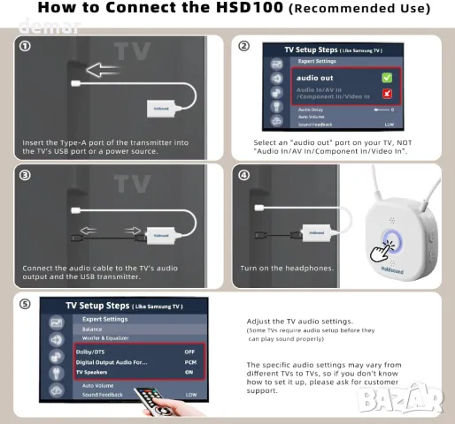 Безжични слушалки Holdsound за слушане на телевизия, с предавател, снимка 9 - Слушалки и портативни колонки - 50272363