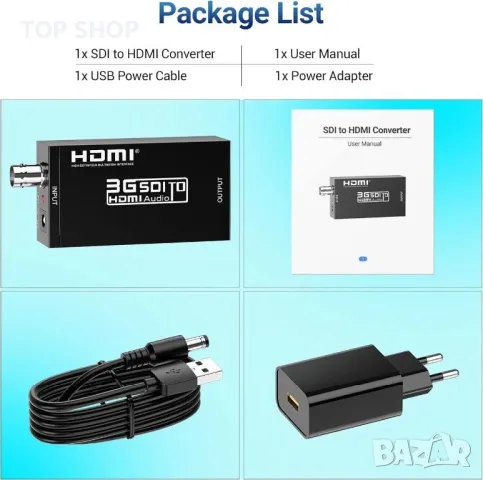 TLEOOSY 1080P SDI Към HDMI Конвертор, Поддържа 3G-SDI/HD-SDI/SD-SDI Сигнал за HDMI екран, снимка 6 - Стойки, 3D очила, аксесоари - 49308686