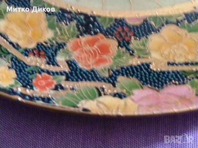 Красива чиния 255мм фи китайски порцелан уникат ръчно рисувана винтидж красива, снимка 11 - Декорация за дома - 44808324