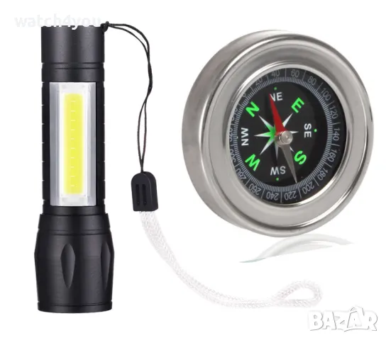 НОВ КОМПАС ОТ НЕРЪЖДАЕМА СТОМАНА.COMPASS КОМПАСИ.LED ФЕНЕР ДЖОБНО ФЕНЕРЧЕ ФЕНЕРИ FLASHLIGHT FENERCHE