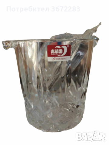 Комплект от деликатно стъкло,6 чаши и купа за лед с удобни щипки, снимка 2 - Сервизи - 44935881