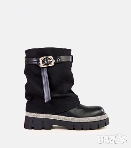 Дамски черни боти до глезена с навита горна част и кристали по краищата от Yemi, снимка 6 - Дамски боти - 52068477