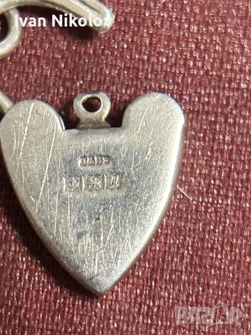 Антикварна сребърна английска гривна с талисманк, снимка 6 - Гривни - 52829657