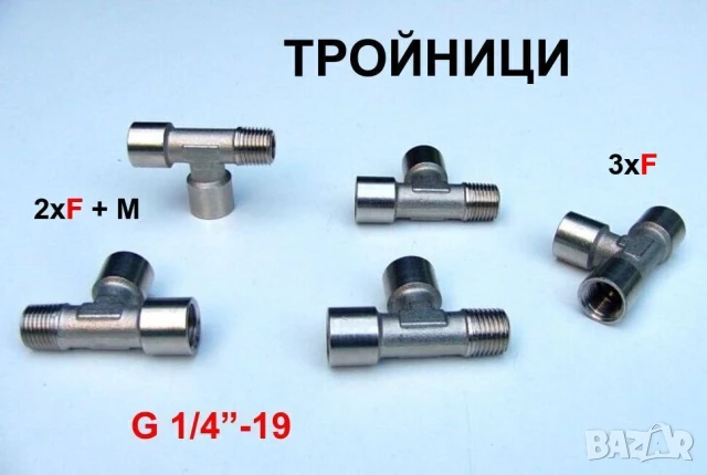 Нов Сферични КРАНОВЕ и ТРОЙНИЦИ G1/4” и др. Неръждаеми за Маркучи Шлаух Тръби Въздух Течности БАРТЕР, снимка 3 - Други машини и части - 50656842