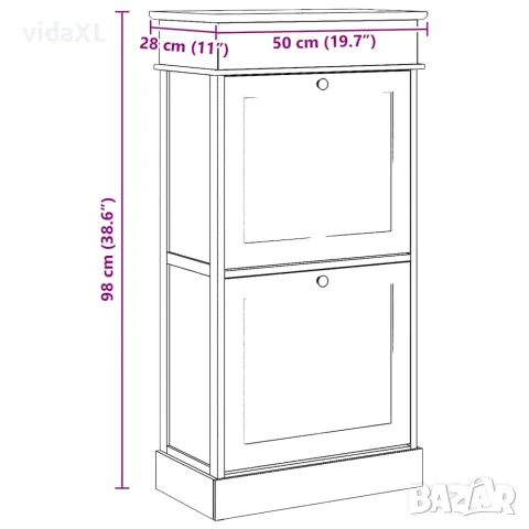 vidaXL Шкаф за обувки, сив, 50x28x98 см, дърво от пауловния, снимка 10 - Шкафове - 56146540