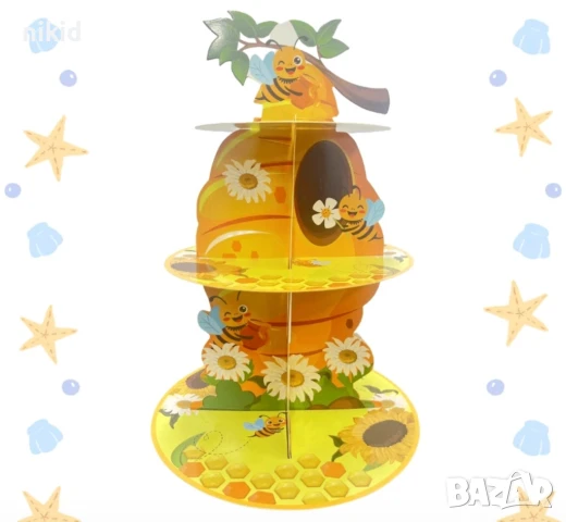 Медена пчелна Пита пчела 3 етажна Триетажна поставка стойка за мъфини картонена