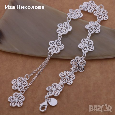 Сребърна гривна с цветя, снимка 2 - Гривни - 39075358