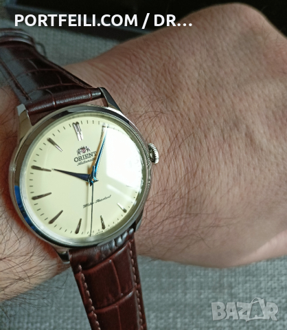 НОВ Orient Bambino 38mm, крем, сини стелки, снимка 12 - Мъжки - 44777123