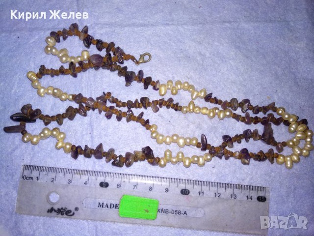 СТАРО СКЪПОЦЕННО КОЛИЕ ЕСТЕСТВЕНИ РЕЧНИ ПЕРЛИ АМЕТИСТ и ПАТИНИРАН МЕТАЛ 38887, снимка 3 - Антикварни и старинни предмети - 41865435
