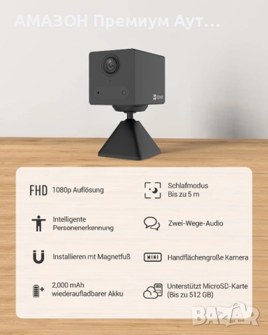 EZVIZ CB2 безжична Батерийна WIFI камера за видеонаблюдение/нощно виждане/2-посочно аудио/SD карта, снимка 2 - IP камери - 53190908
