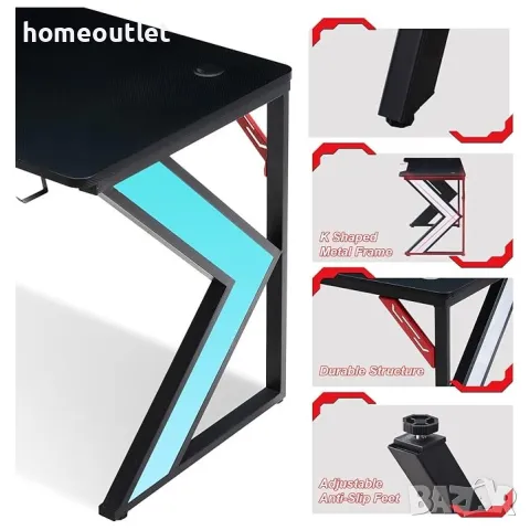 ПОМОЦИЯ Компютърно / геймърско бюро с LED осветление CLIPOP BZOD-CD-D0216BL, снимка 7 - Бюра - 49794209