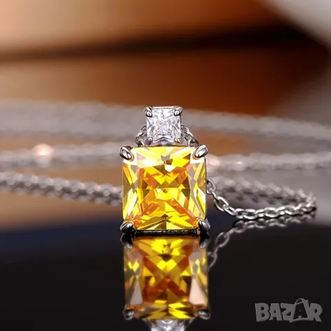 Сребърно синджирче с цитрин, снимка 2 - Колиета, медальони, синджири - 49745650