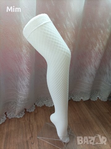   Бели чорапи мрежа с дантела за жартиери , снимка 4 - Бельо - 40447856