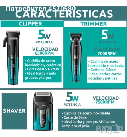 Професионален комплект 3 в 1 VGR V-694 Машинка за подстригване, тример и електрическа самобръсначка, снимка 4 - Друга електроника - 51431771