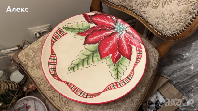 Голяма тортена коледна чиния, 33см Germany, снимка 2 - Чинии - 52536086