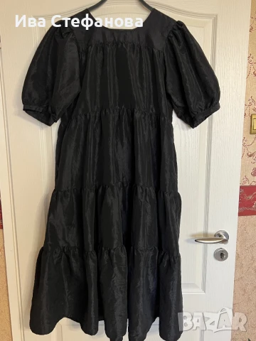 Нова разкошна свободна кройка елегантна дълга миди дължина черна рокля волани буфан ръкав , снимка 6 - Рокли - 50243368