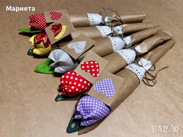 Текстилни лалета Ръчна Изработка Цветя от плат Текстилно Лале Букети За Празник 