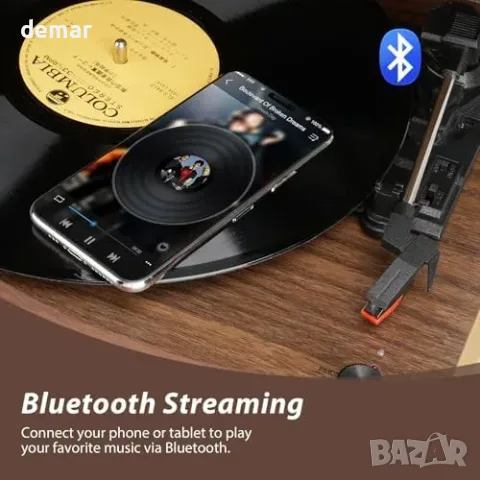 Ретро грамофон с 3 скорости, Bluetooth и вградени говорители, снимка 4 - Грамофони - 55806902
