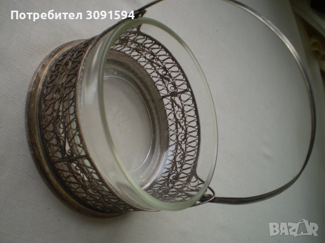 Винтидж кошница филигран със стъкло маркирана ЮММЕТ, снимка 2 - Други ценни предмети - 41819208