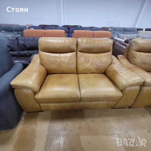 Два оранжеви кожени дивана двойки - естествена кожа, снимка 5 - Дивани и мека мебел - 39974030