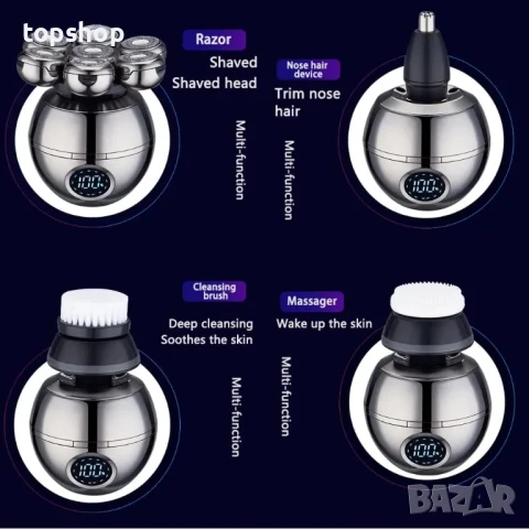 НОВА RQ8870 Самобръсначка за мъже 5 в 1, сухо и мокро USB C, Акумулаторна IPX5 Водоустойчива, снимка 8 - Тримери - 50555766