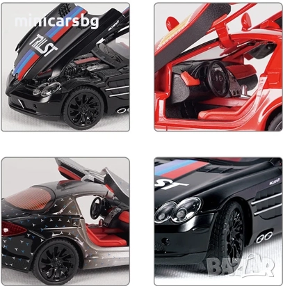 Метални коли Mercedes SLR McLaren – 1:24, светлини, звук, отваряеми елементи, снимка 7 - Колекции - 52320357
