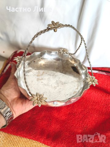 Старинна Бронзова Посребрена Фруктиера Кошница, снимка 6 - Антикварни и старинни предмети - 41888321