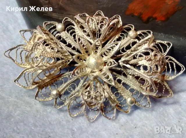 СТАРИННА ФЛОРАЛНА ФИЛИГРАННА СРЕБЪРНА БРОШКА ВИСОКА ПРОБА СРЕБРО ФИНА РЪЧНА ИЗРАБОТКА 47939