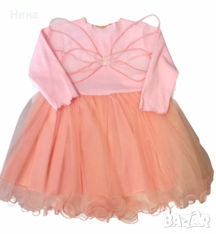 Красота в цвят праскова - рокля от рипс и тюл, снимка 3 - Бебешки рокли - 41832600