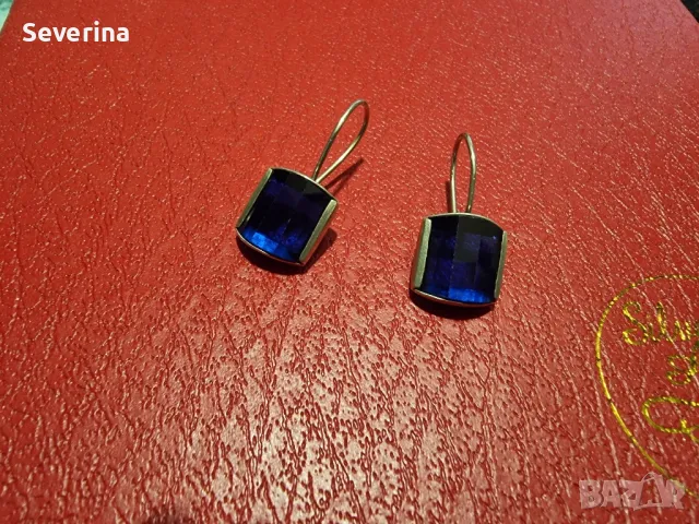 Авторски,сребърни обеци с голям син камък 