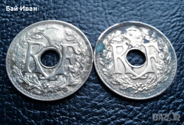 Стара монета 25 сантима 1938 г. и 1939 г. Франция - красиви !, снимка 12 - Нумизматика и бонистика - 42219984