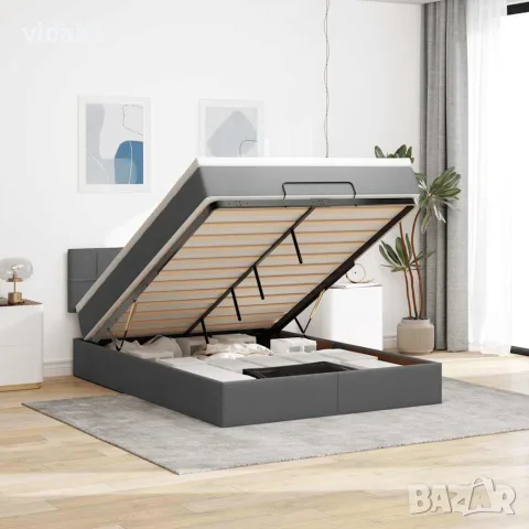 vidaXL Османска легло с матрак и LED, тъмносиво, 140x190 см, плат, снимка 2 - Спални и легла - 56147008