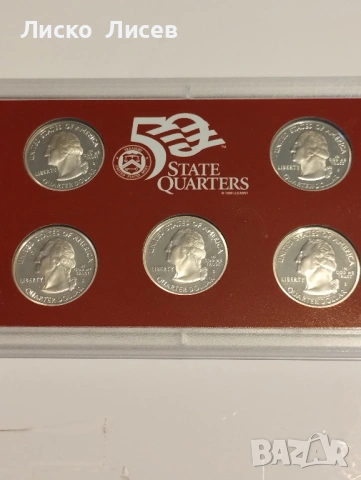 САЩ 2005г. комплект 5 броя сребърни 25 цента мат-гланц, снимка 6 - Нумизматика и бонистика - 53605563