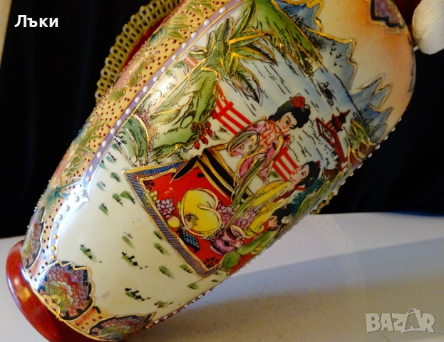 Японски свещник,японски порцелан Сацума и чиста мед. , снимка 8 - Антикварни и старинни предмети - 52506461